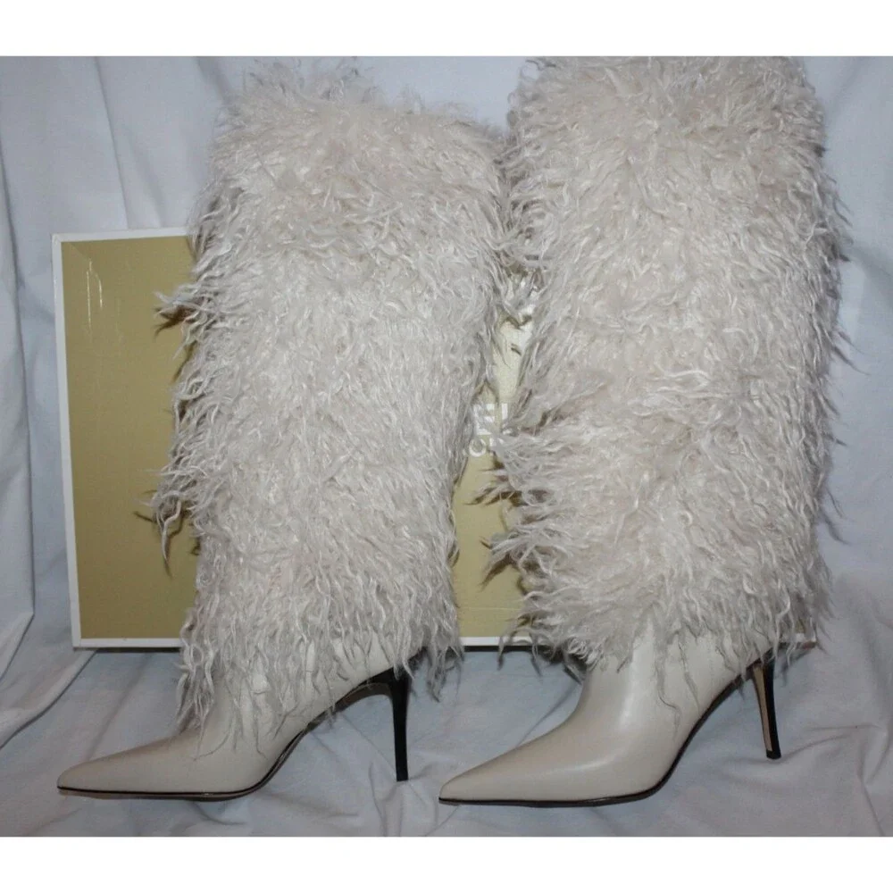 Michael Kors Women's Dawn Heeled Tall Fur Boots NEW $385 Natural Sz 7.5